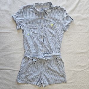 Vineyard Vines Womens 4 Seersucker Harbor Romper Breaker Blue Striped